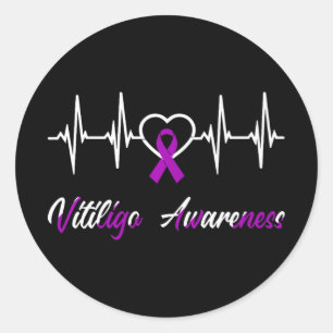 Vitiligo Bewustzijn Hartslag Liefde Paarse Ribbon  Ronde Sticker