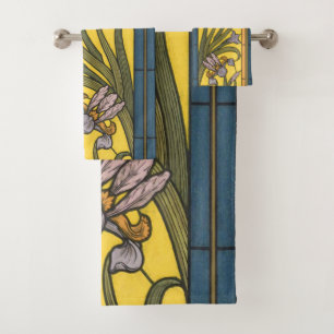Vitrail Art Nouveau Fleur d'Iris Bleu Or