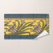 Vitrail Art Nouveau Fleur d'Iris Bleu Or (Serviette à main)