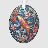 Vitrail asiatique style Koi Poisson et Camellias (devant)