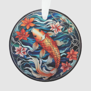 Vitrail asiatique style Koi Poisson et Camellias