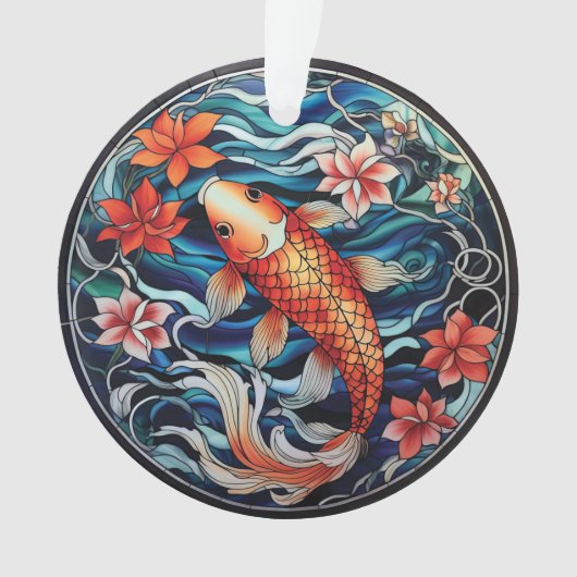 Vitrail asiatique style Koi Poisson et Camellias (devant)