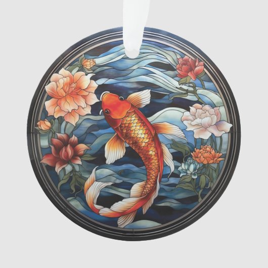 Vitrail asiatique style Koi Poisson et Camellias (devant)