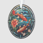 Vitrail asiatique style Koi Poisson et Camellias (devant)