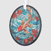 Vitrail asiatique style Koi Poisson et Camellias (devant)
