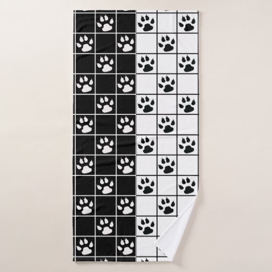 Vitre blanche noire Cute Paw Plaid (Serviette de bain)