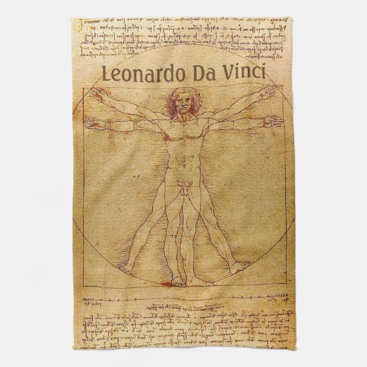 Vitruviaans Man door Leonardo da Vinci Theedoek (Verticaal)