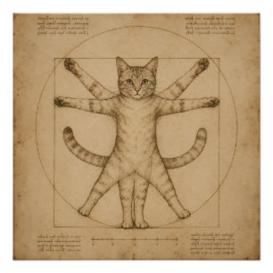 Vitruviaanse Kat Renaissance Parodie Kunst Perfect Poster