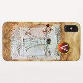 VITRUVIAN MAN Antiek Parchment Red Ruby Monogram Case-Mate iPhone Case (Achterkant (horizontaal))