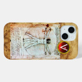 VITRUVIAN MAN Antiek Parchment Red Ruby Monogram Case-Mate iPhone Case (Achterkant (horizontaal))