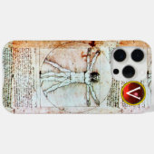 VITRUVIAN MAN Antiek Parchment Red Ruby Monogram Case-Mate iPhone Case (Achterkant (horizontaal))
