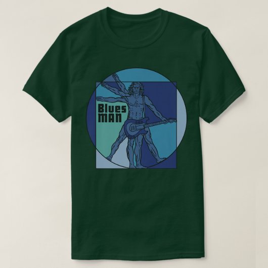 Vitruvian Man as Blues Man playing Electrified Gui T-shirt (Design voorkant)