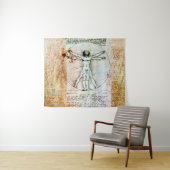 VITRUVIAN MAN Leonardo Da Vinci Antiek Parchment Wandkleed (In Situ (horizontaal))