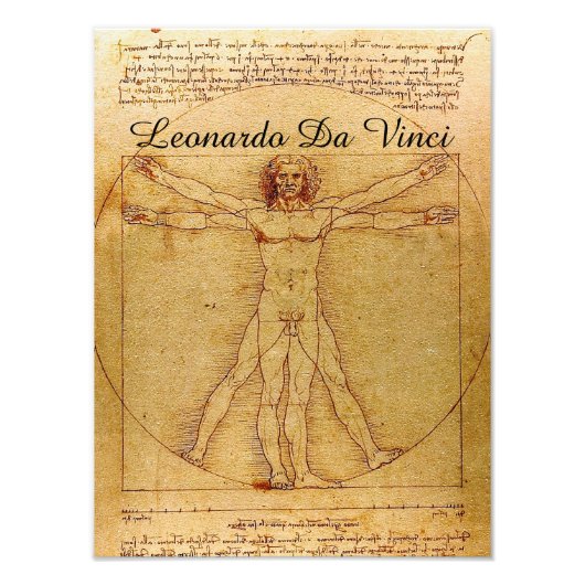 Vitruvian Man-Leonardo Da Vinci Foto Afdruk (Voorkant)