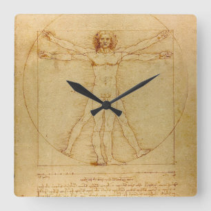 Vitruvian Man van Leonardo Da Vinci Vierkante Klok