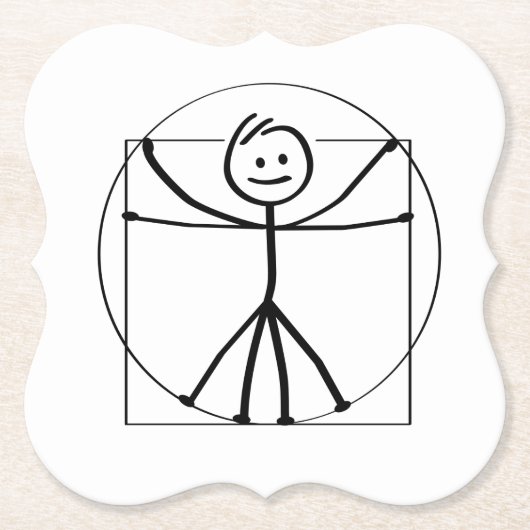 Vitruvius en Vitruviusman. Leonardo da Vinci.  Kartonnen Onderzetters (Voorkant)