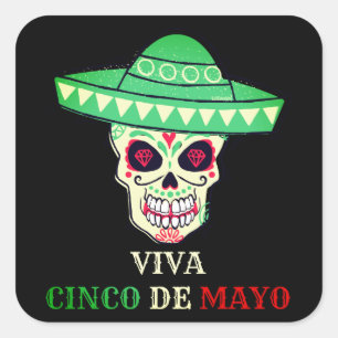 VIVA CINCO DE MAYO grappig cadeauidee van een skul Vierkante Sticker