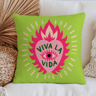 Viva La Vida Roze Boze Oog Hart in Vlammen Groen Kussen