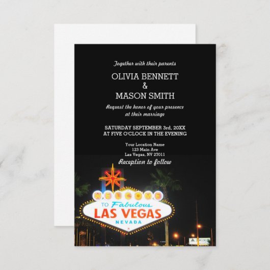 Viva Las Vegas Destination Wedding Invitation Kaart (Voorkant / Achterkant)