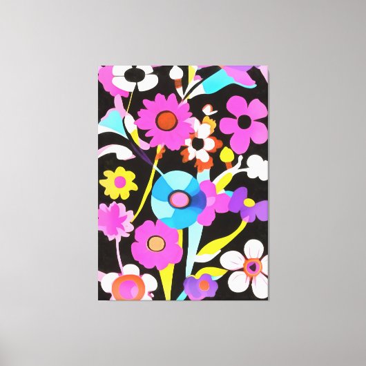 Viva Magenta Abstract Retro Boho Spring Flowers Canvas Afdruk (Voorkant)