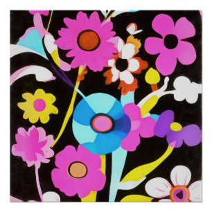 Viva Magenta Abstract Retro Boho Spring Flowers Perfect Poster