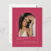 Viva Magenta Boho Arch Photo QR Code Save our Date Briefkaart (Voorkant / Achterkant)