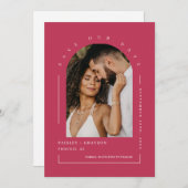 Viva Magenta Boho Arch Photo QR Code Save our Date Kaart (Voorkant / Achterkant)
