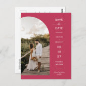 Viva Magenta Boho Arch Photo QR Code Save the Date Briefkaart (Voorkant / Achterkant)