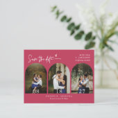 Viva Magenta Boho Arch Photo QR Code Save the Date Briefkaart (Staand voorkant)