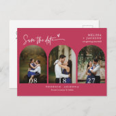 Viva Magenta Boho Arch Photo QR Code Save the Date Briefkaart (Voorkant / Achterkant)