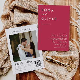 Viva Magenta Boho Minimal Wedding QR Code Foto Kaart