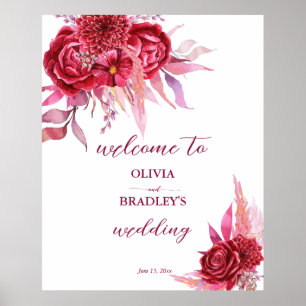 Viva magenta burgundy rozen bloemen welkom bord poster