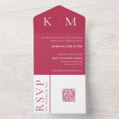 Viva Magenta en Wit-Monogram-Modern-Wedding- All In One Uitnodiging (Binnen)