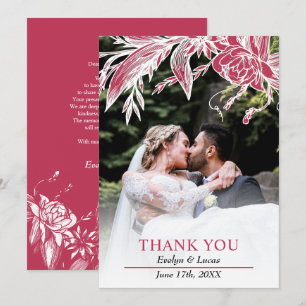 Viva magenta en witte bloemen trouwfoto bedankkaart