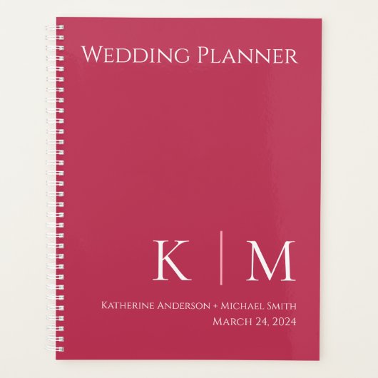 Viva Magenta et Blanc - Monogramme-Mariage-Planner (Devant)