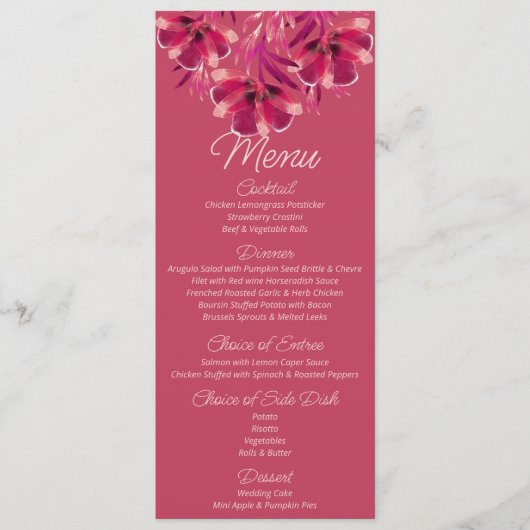 Viva Magenta floral Wedding Menu (Voorkant)
