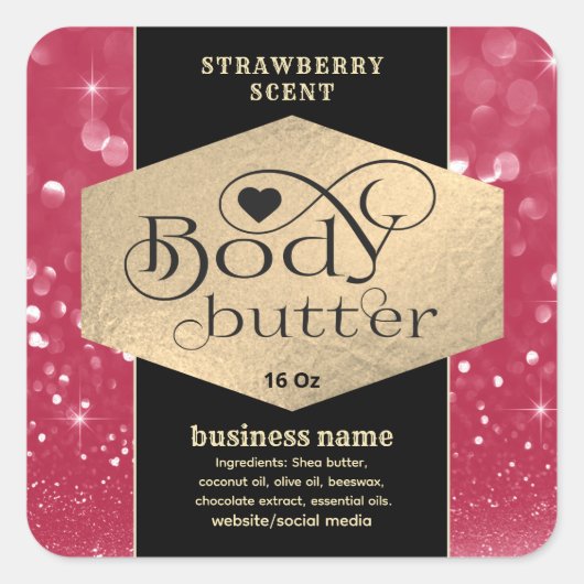 Viva magenta glinsterende typografie body butter vierkante sticker (Voorkant)