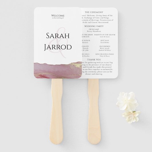 Viva Magenta Modern Wedding Program Set of Fans Handwaaier (Voorkant en achterkant)