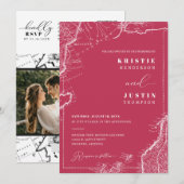 Viva Magenta Retro Reizen QR Code Foto Bruiloft Kaart (Voorkant / Achterkant)