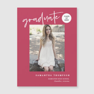 Viva Magenta Script School Graduate Photo Magnet