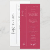 Viva Magenta Wedding Bedankt Menu Plaatskaart (Voorkant / Achterkant)