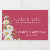 Viva Magenta & White Daisies Wedding Sparkling Wijnetiket (Enkel label)