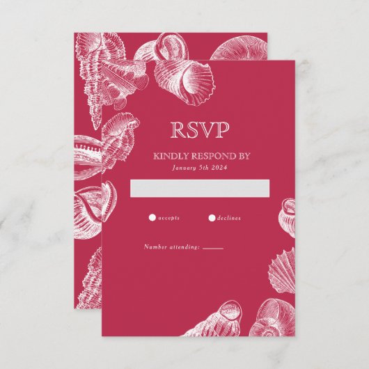 Viva Magenta Zee Shell Summer Beach RSVP Card (Voorkant / Achterkant)