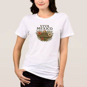 Viva Mexico Floral Sombrero Illustratie Tri-Blend Shirt