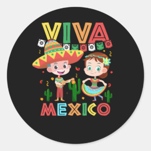 Viva Mexico Jongen Meisje Maracas Gitaar Mexicaans Ronde Sticker