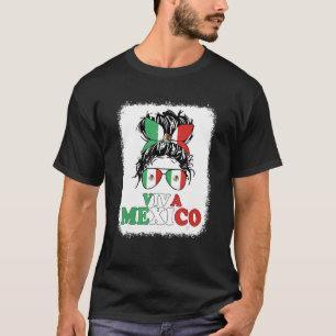 Viva Mexico Messy Bun Mexican Flag Cinco de Mayo G T-shirt