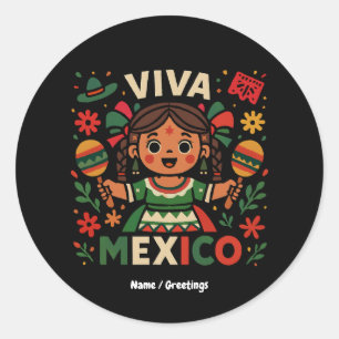 Viva Mexico Mexicaans meisje Onafhankelijkheidsdag Ronde Sticker
