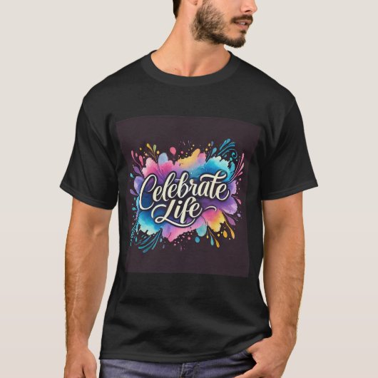 Vivant Aquarelle Célébration Design Mens Tshirt (Devant)