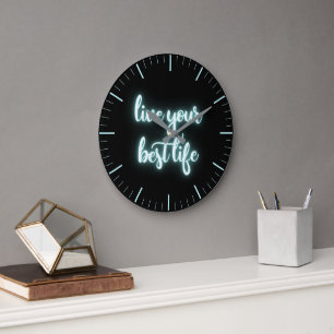 Vivez Votre Meilleure Vie Neon Aqua Grande Horloge