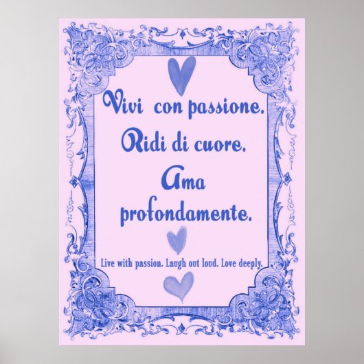 Vivi Con Passione Italien Langue Sagesse Poster (Devant)